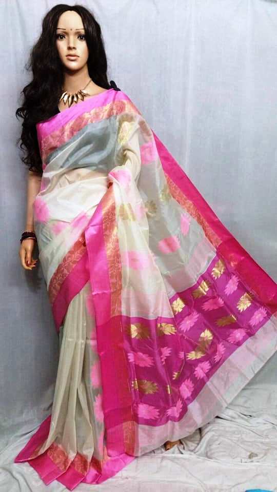 Buy DESH BIDESH Bengali Tant Handloom Cotton Saree Galaxy Design White with  Unstitched Blouse online