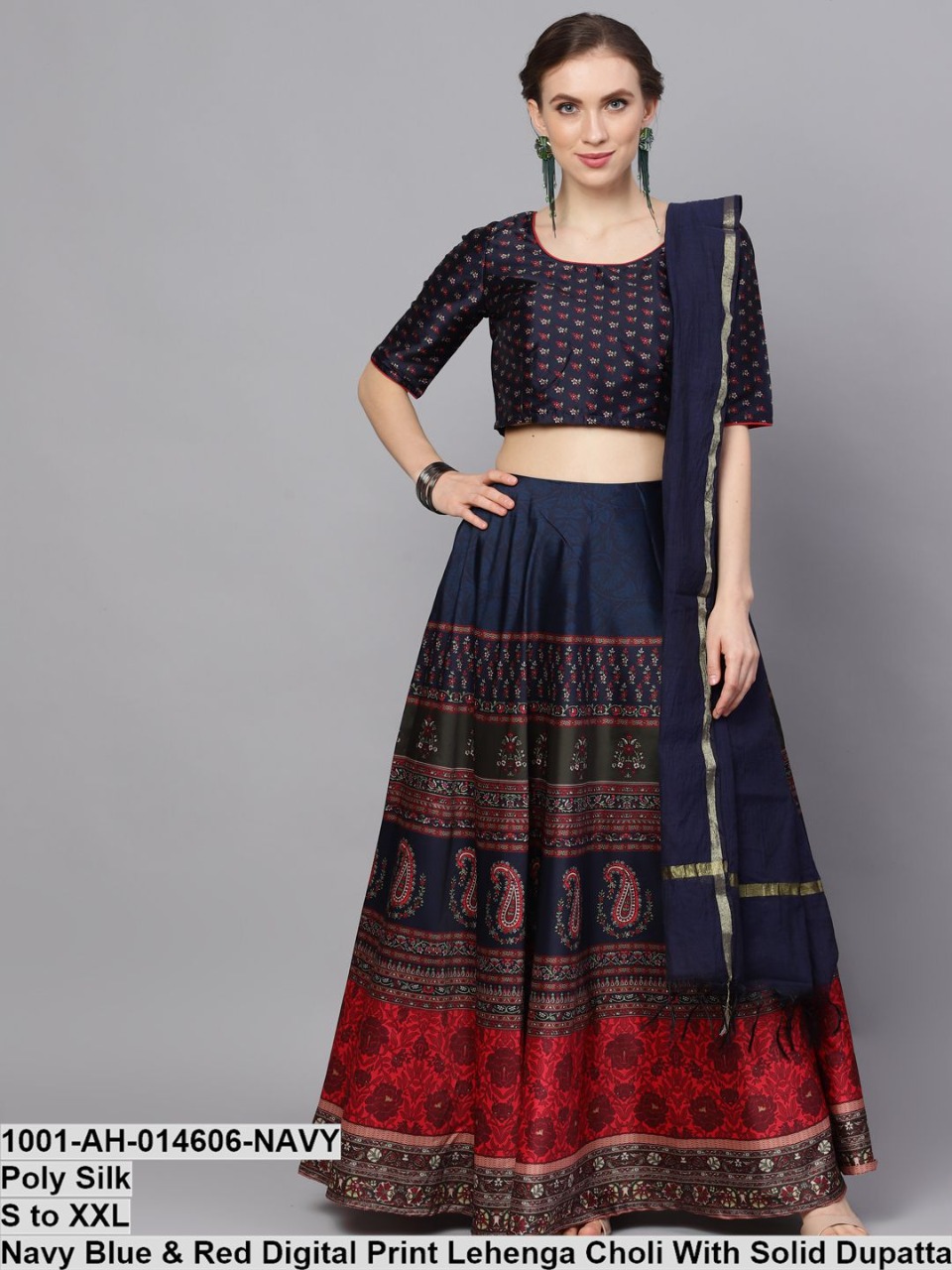 Blue-Red Cotton Navaratri Lehnga – Shopaholics Choice